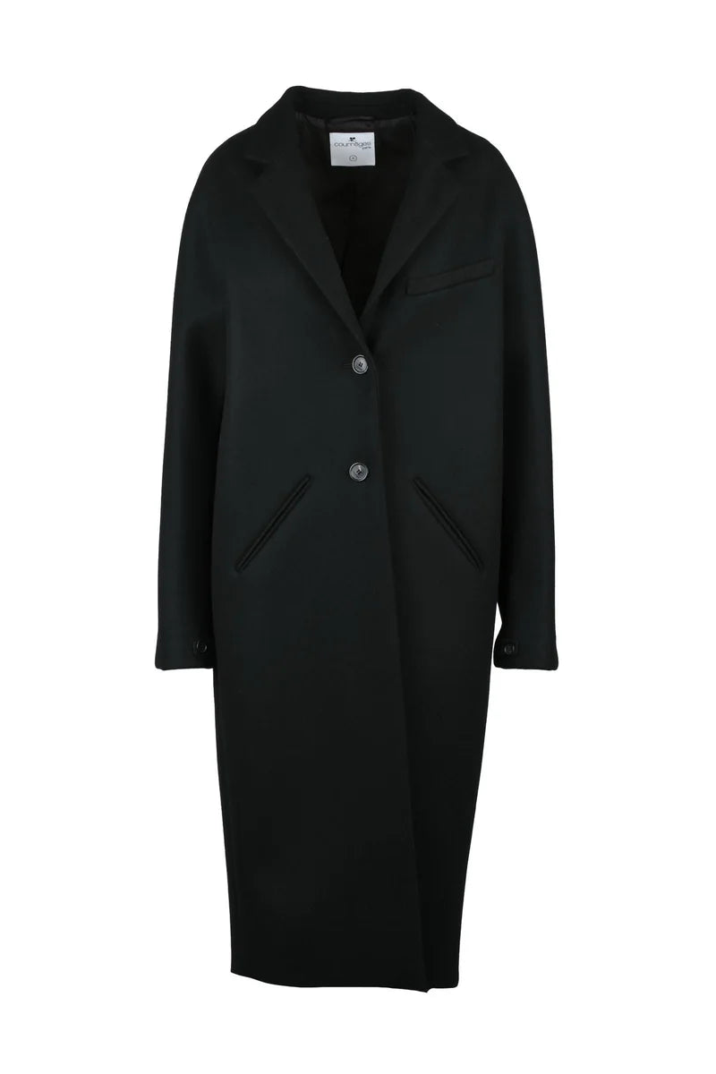 Wool Coat Button Detail - Black