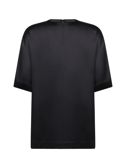 Short-Sleeved Satin Top with Back Zipper Closure