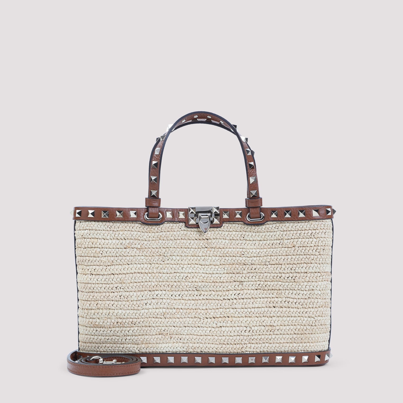 Woven Straw Tote Bag With Leather Trim