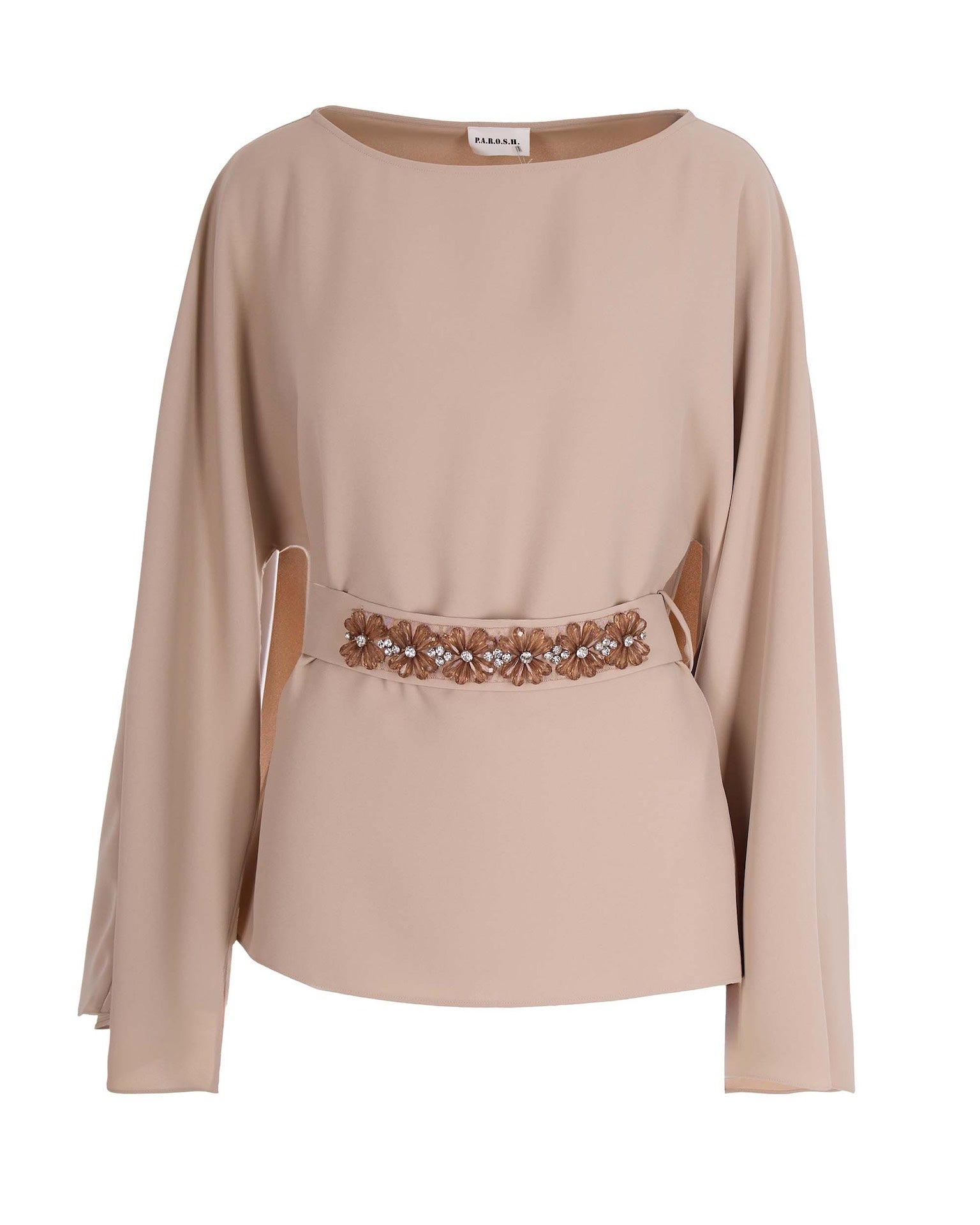 Nude Embroidery Belt Blouse
