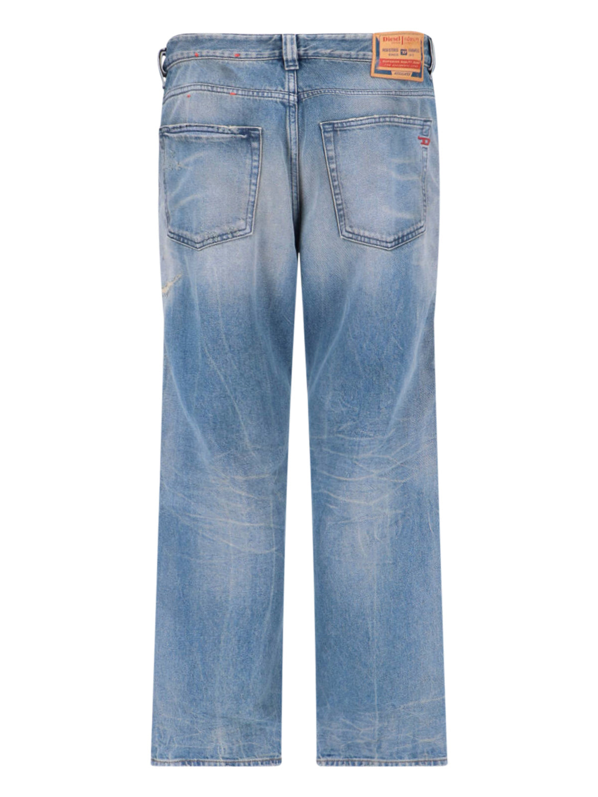 Straight-Leg Blue Denim Jeans with Distressed Details