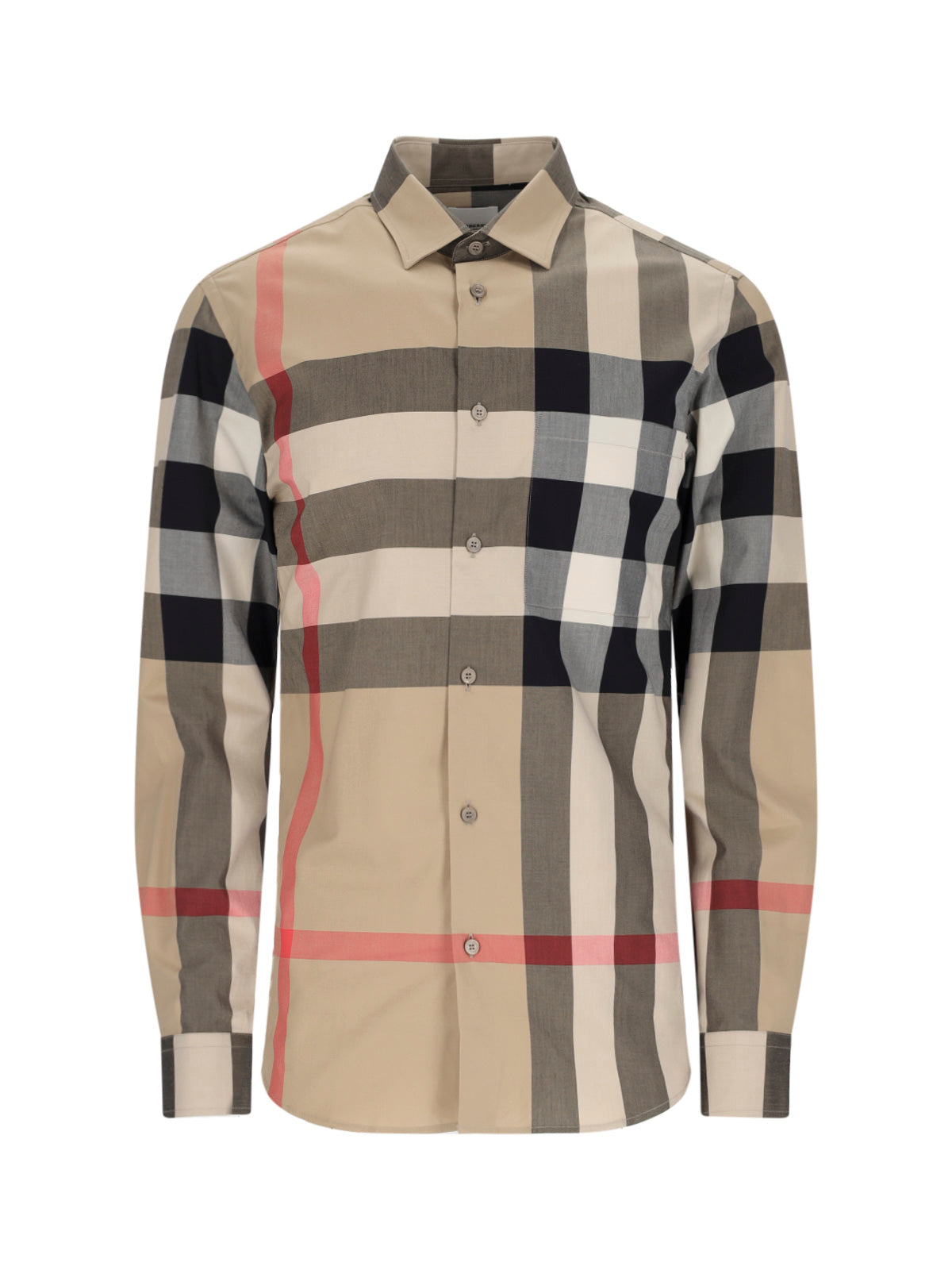 "Check" Shirt, In Beige Cotton