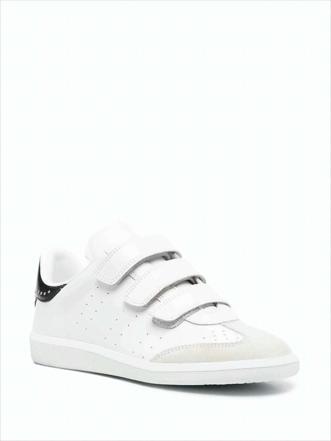 Perforated White Leather Sneakers with Velcro Straps