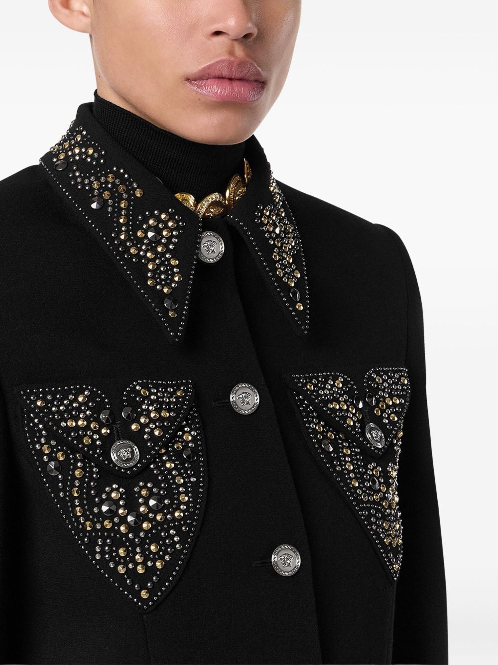 Cropped Black Jacket With Medusa Buttons
