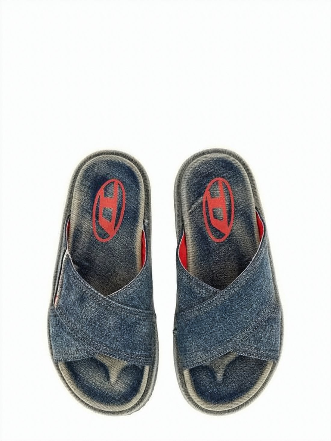 Denim-Textile Slip-On Mules with Vintage Wash Effect
