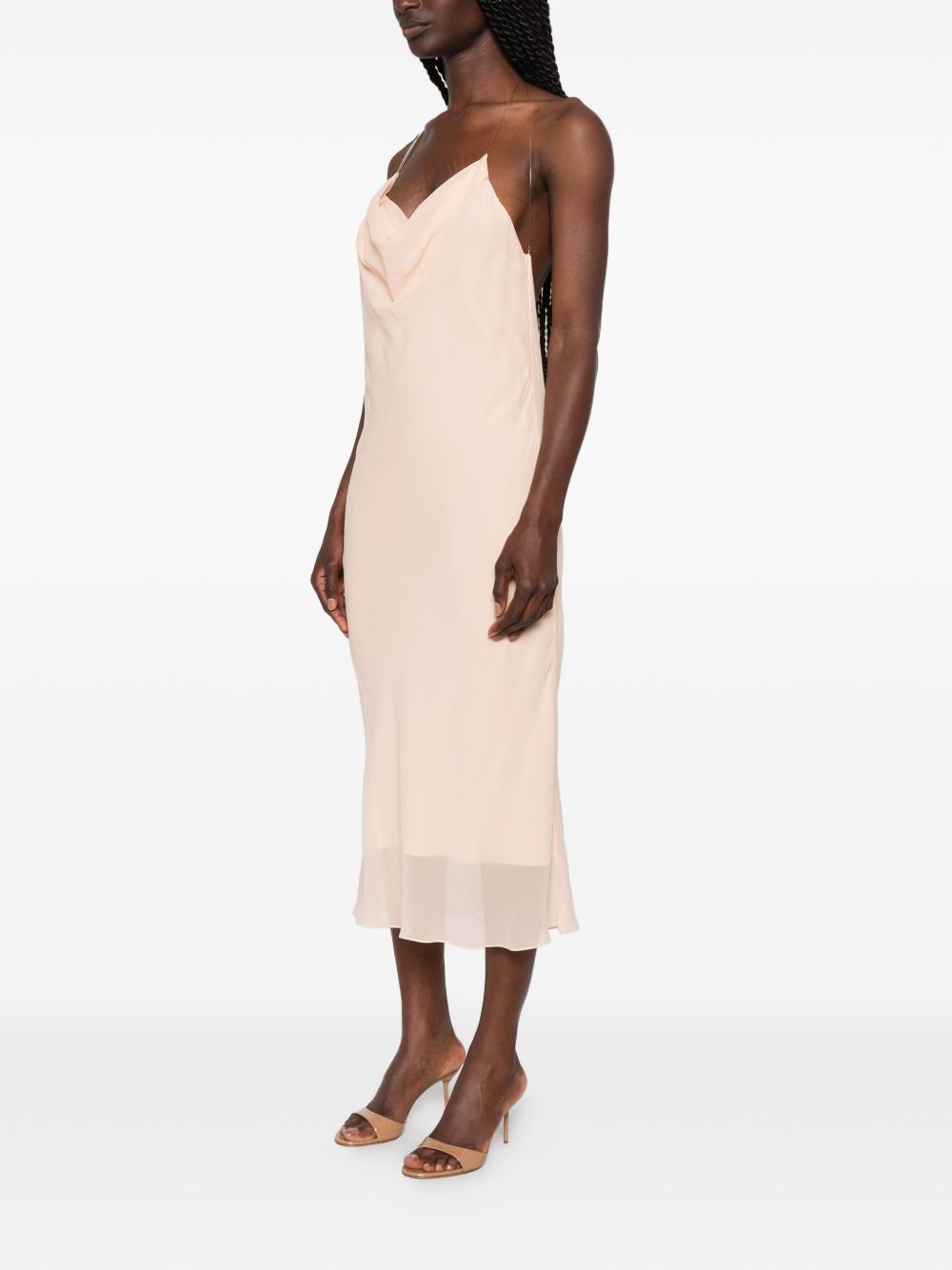 Pink Backless Cowl Neck Layered Dress