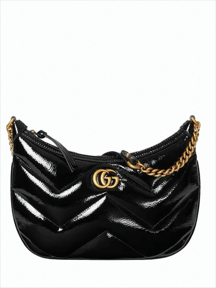 Chevron Quilted Black Leather Shoulder Bag