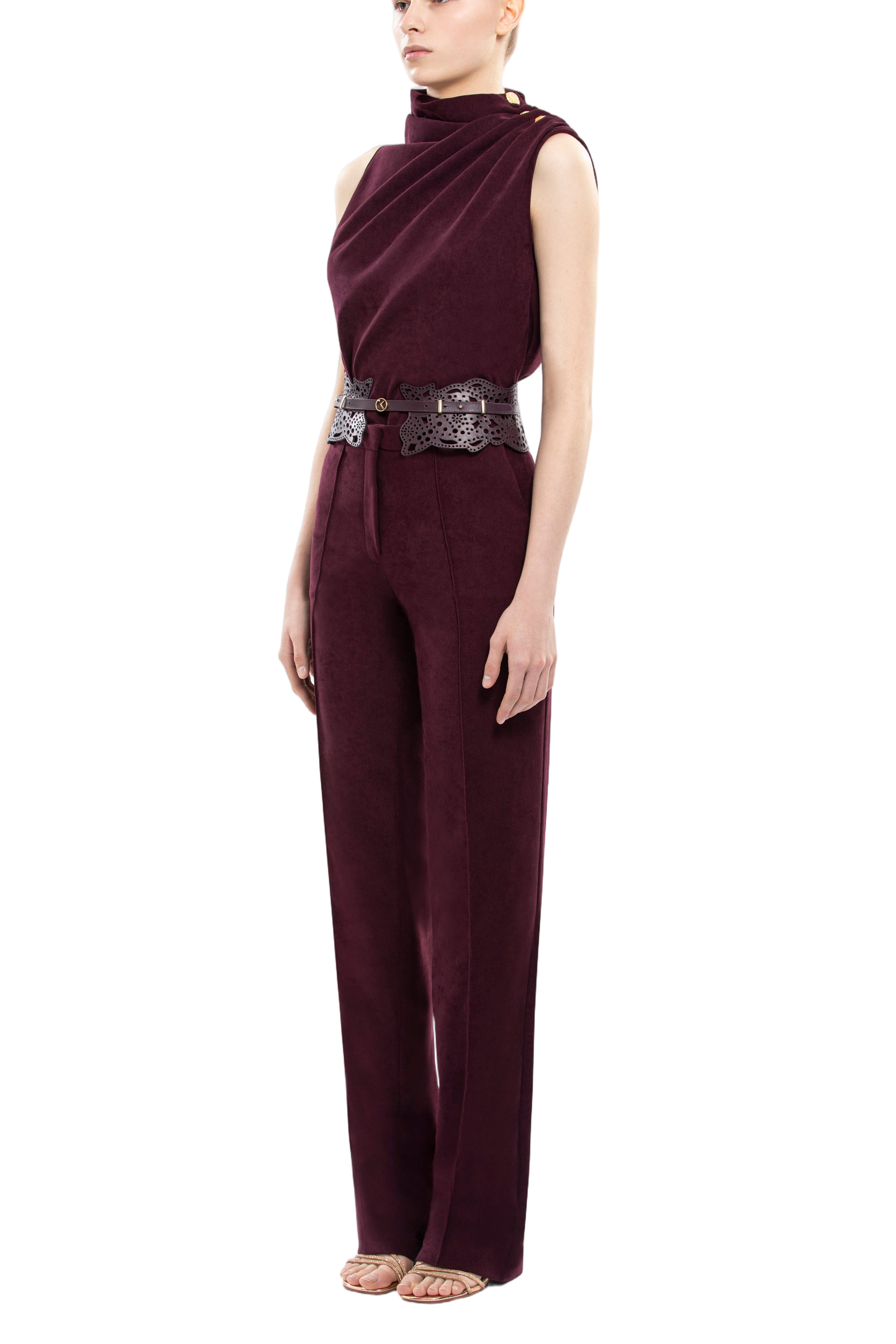 Tailored Straight-Cut Pants In Rich Plum