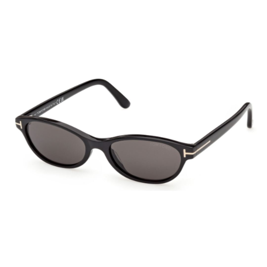 Oval Black Acetate Sunglasses With Metallic Detail