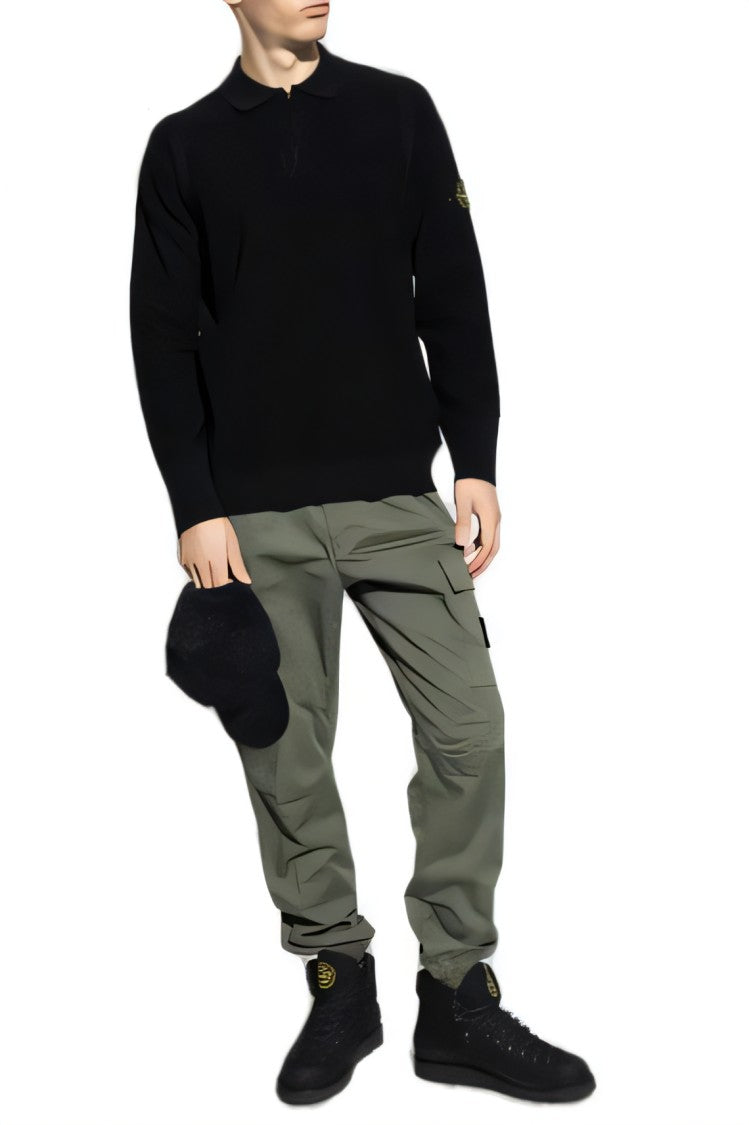 Black Turtleneck With Zippered Collar And Ribbed Detailing