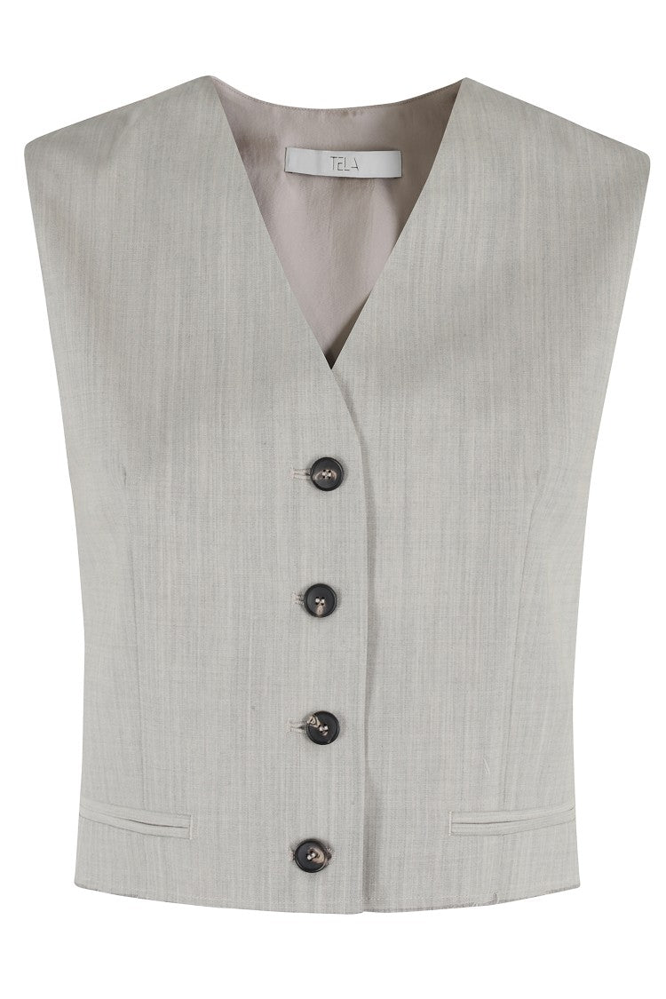 Cement-Textured Sleeveless Gilet With Adjustable Back Closure