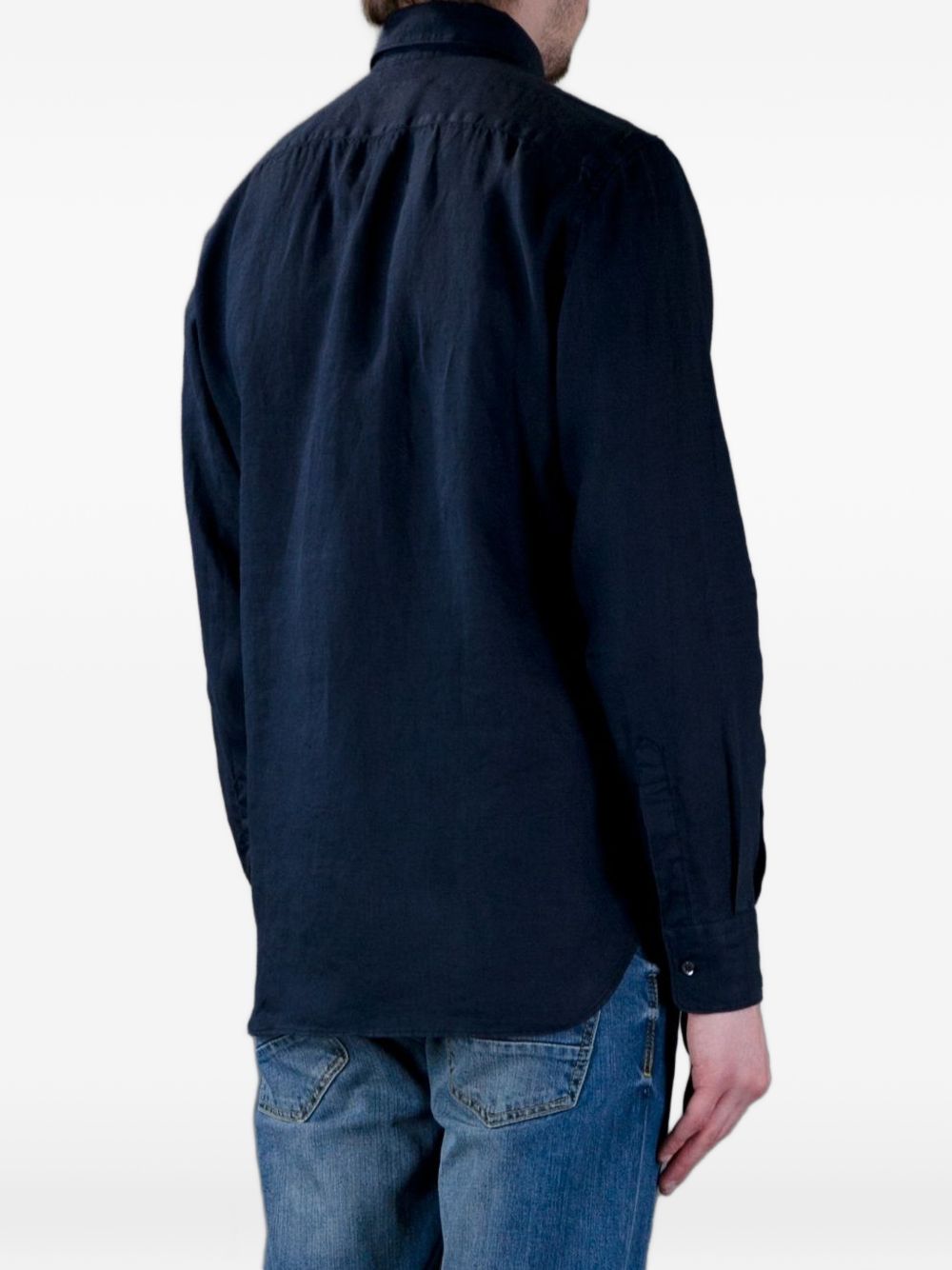 Linen Long-Sleeved Shirt with Classic Collar