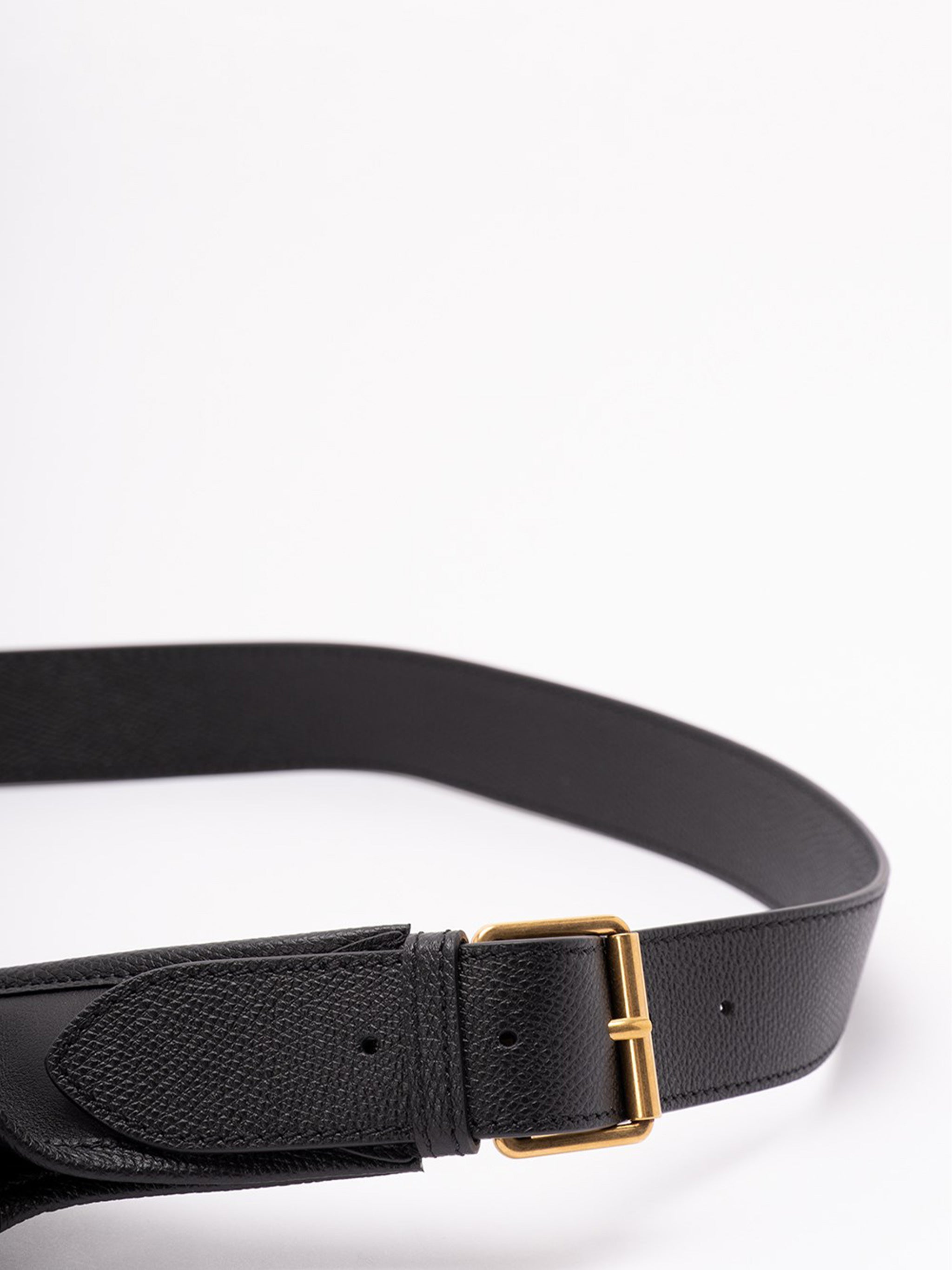 Black Curved Flap Logo Belt Bag