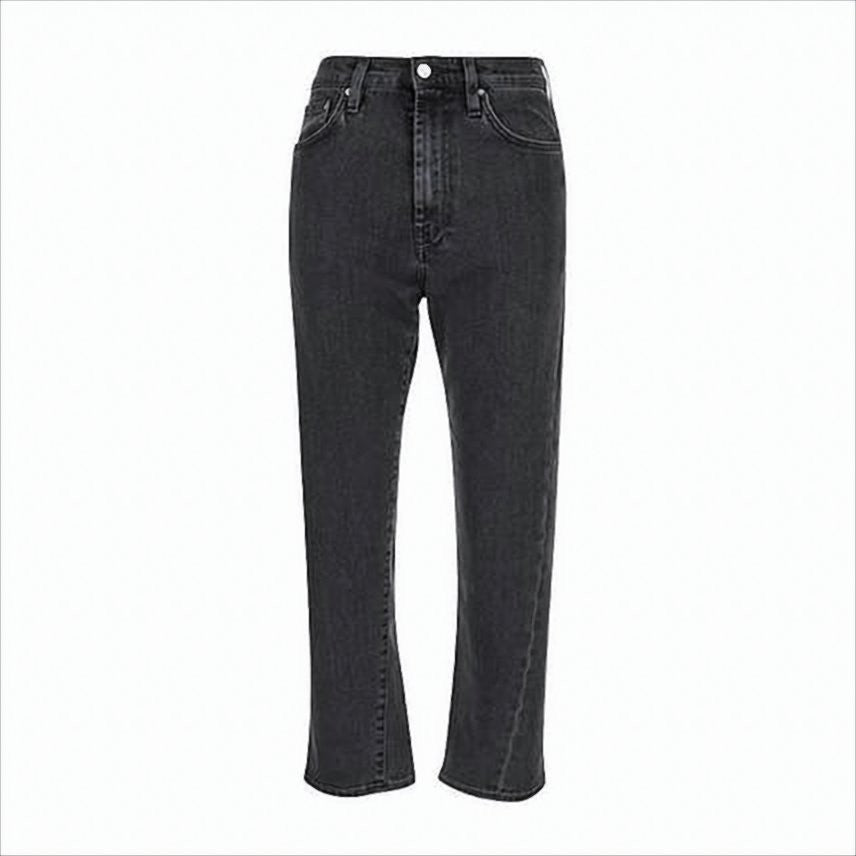 High-Waisted Black Denim Pants with Straight Leg Cut