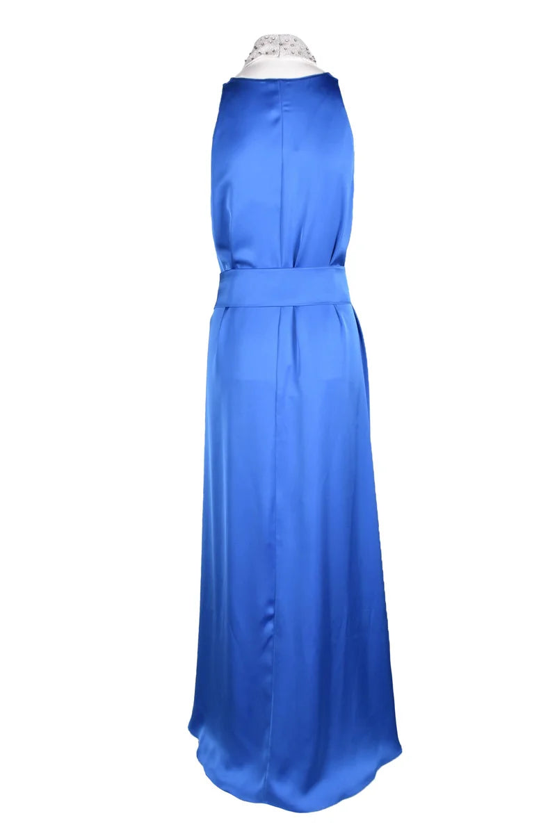 Maxi Dress with Detachable Collar - Blue