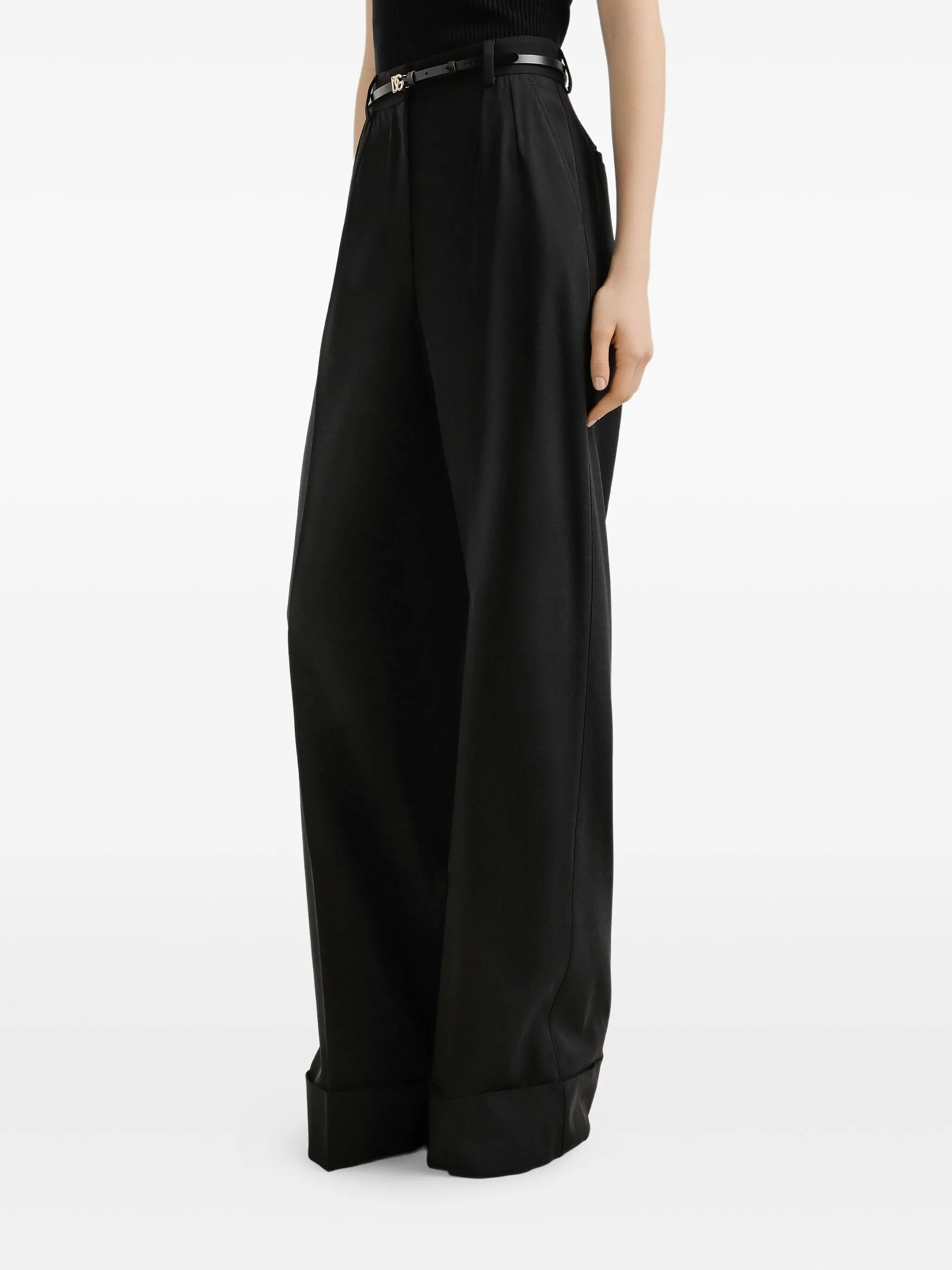 High-Waisted Wide-Leg Tailored Wool Trousers