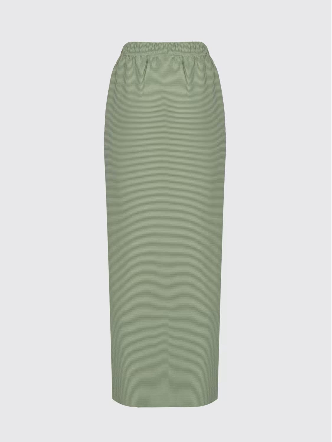 Midi-Length Skirt with Straight Silhouette and Elastic Waistband