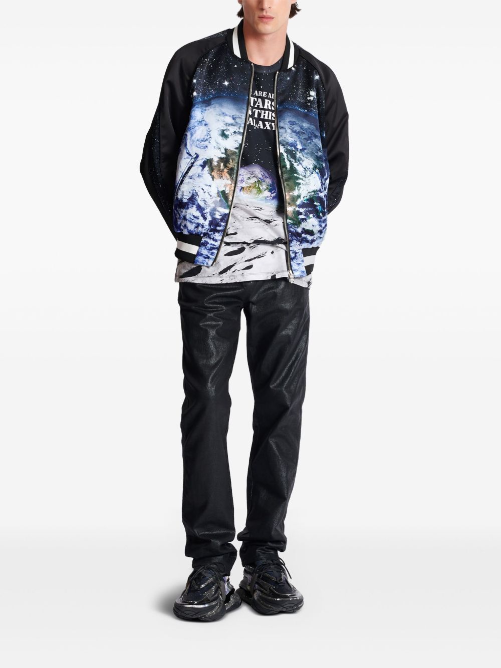 Graphic-Print Casual Jacket with Ribbed Details