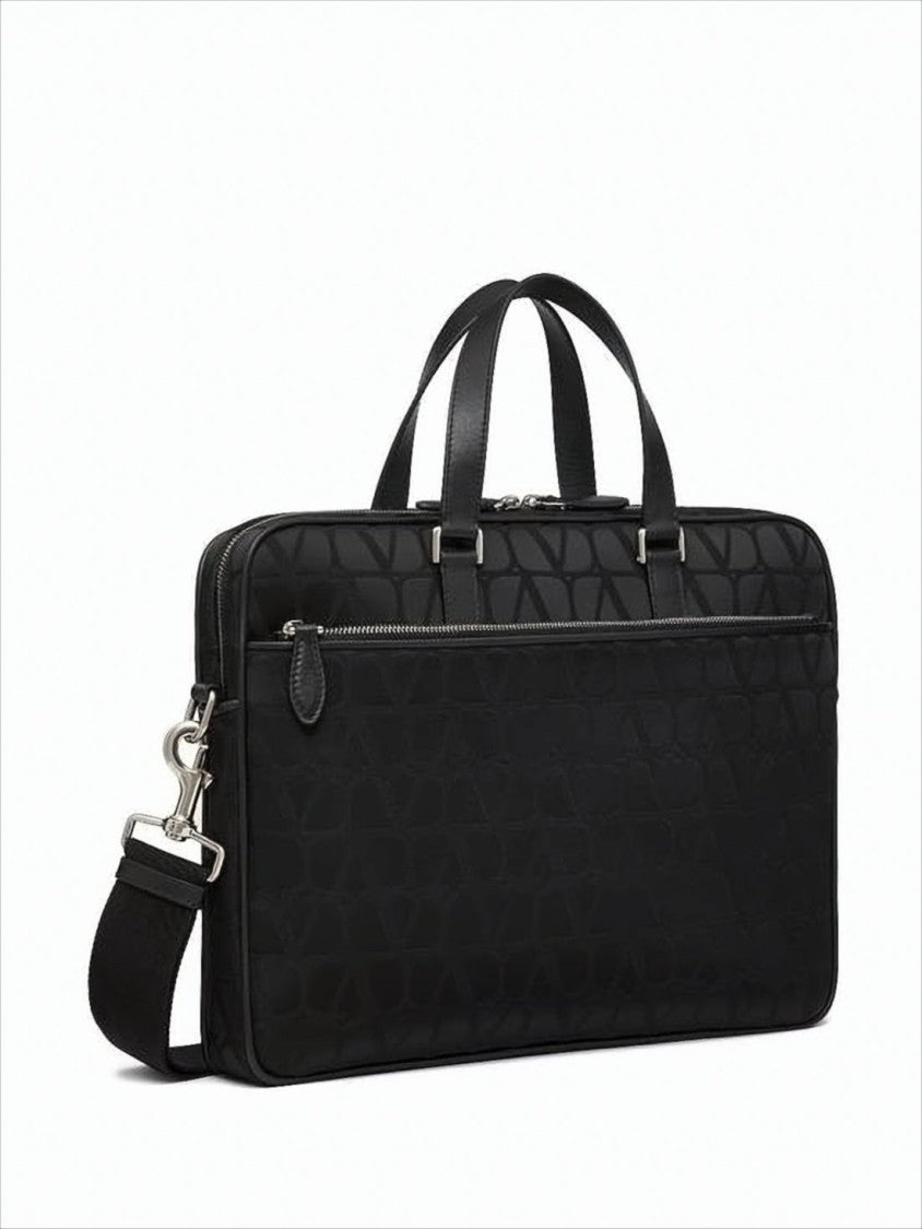 Rectangular Black Tote Bag with Calf Leather Accents