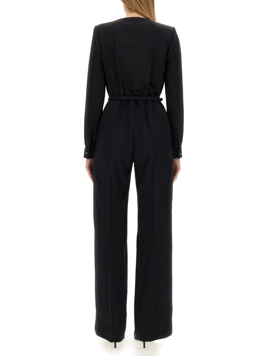 Viscose Jumpsuit with Belted Waist and Refined Silhouette