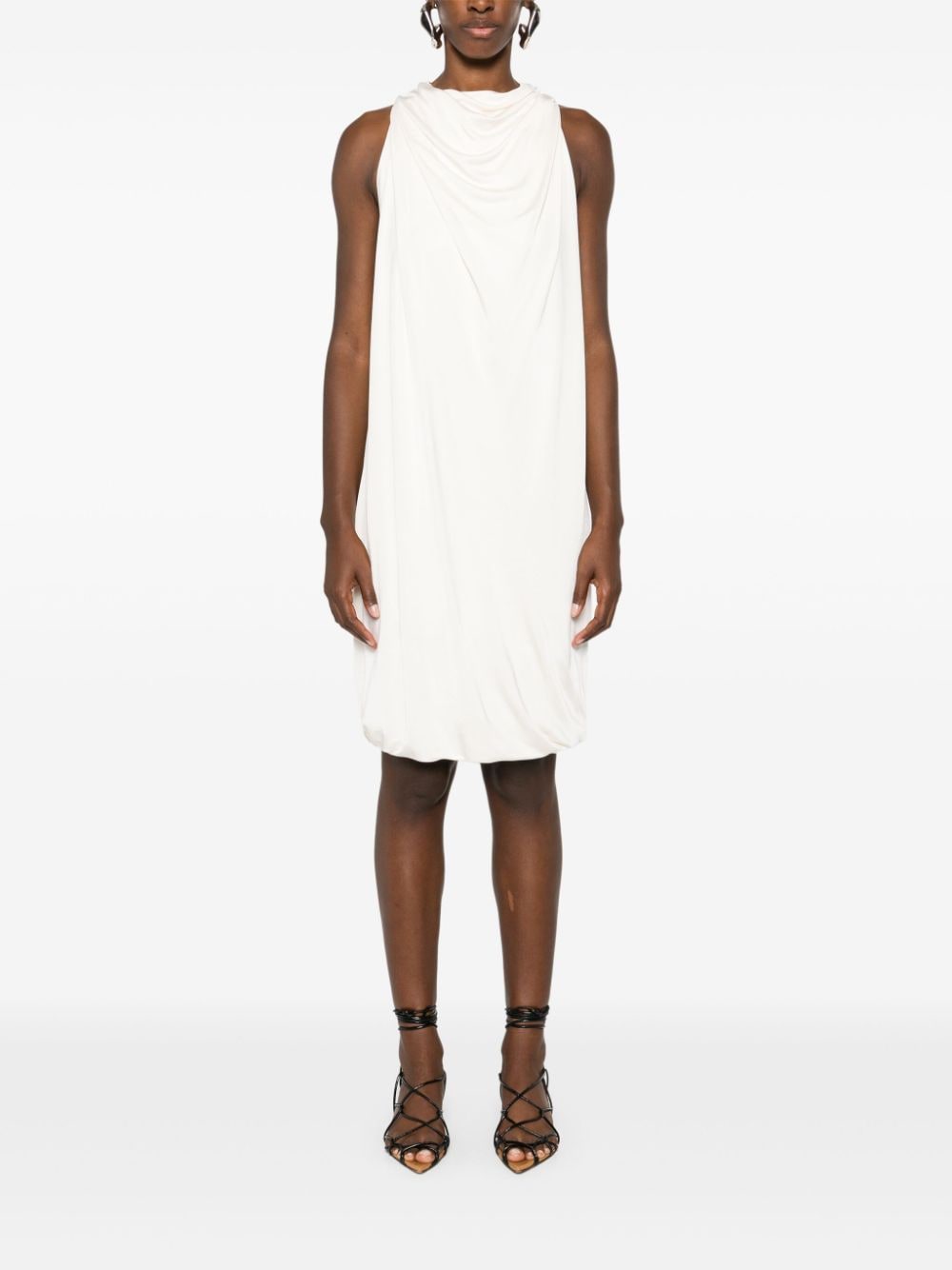 Draped White Satin Finish Midi Dress