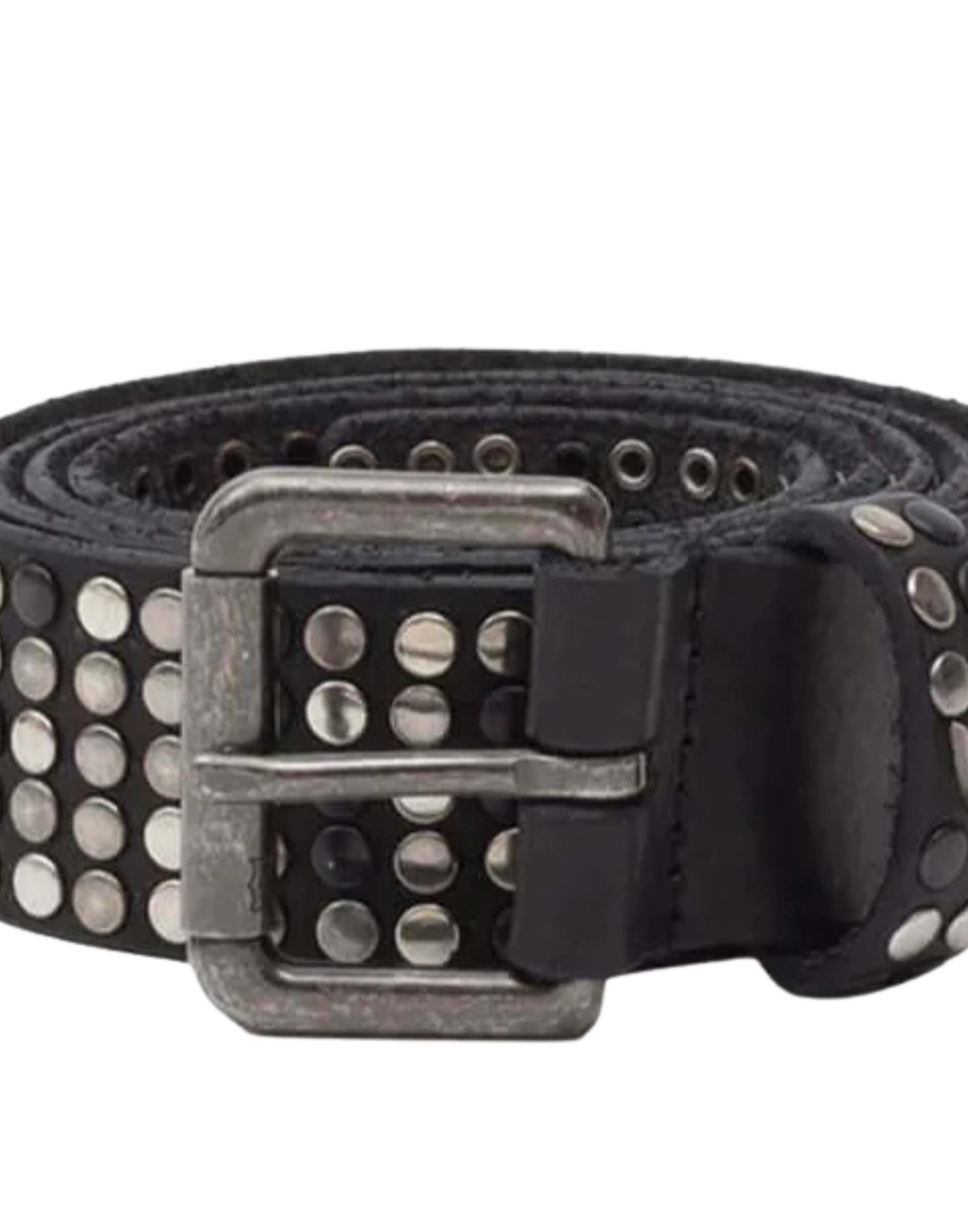 Studs Leather Belt – Black Studded Belt - Dark Buckle