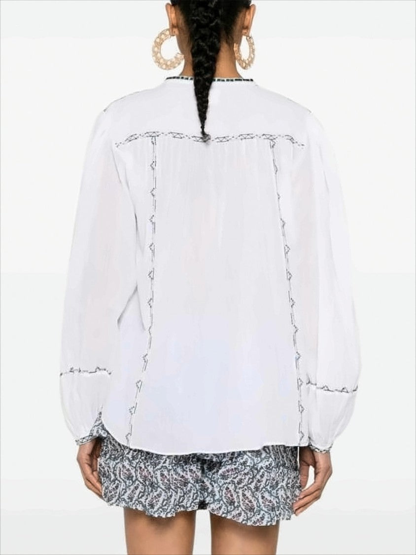 Relaxed-Fit White Shirt with Embroidery and Tassel Tie