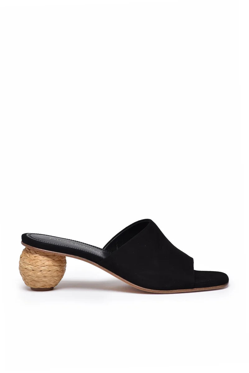 Suede Mules Rafia Heel - Black
