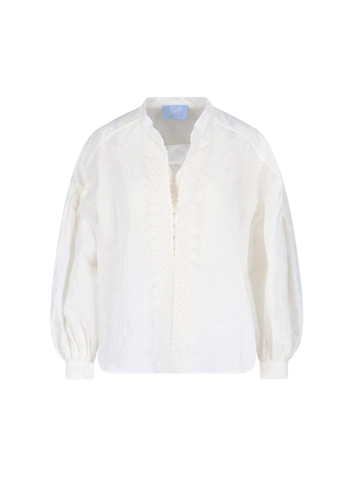 White Cotton-Linen V-Neck Shirt