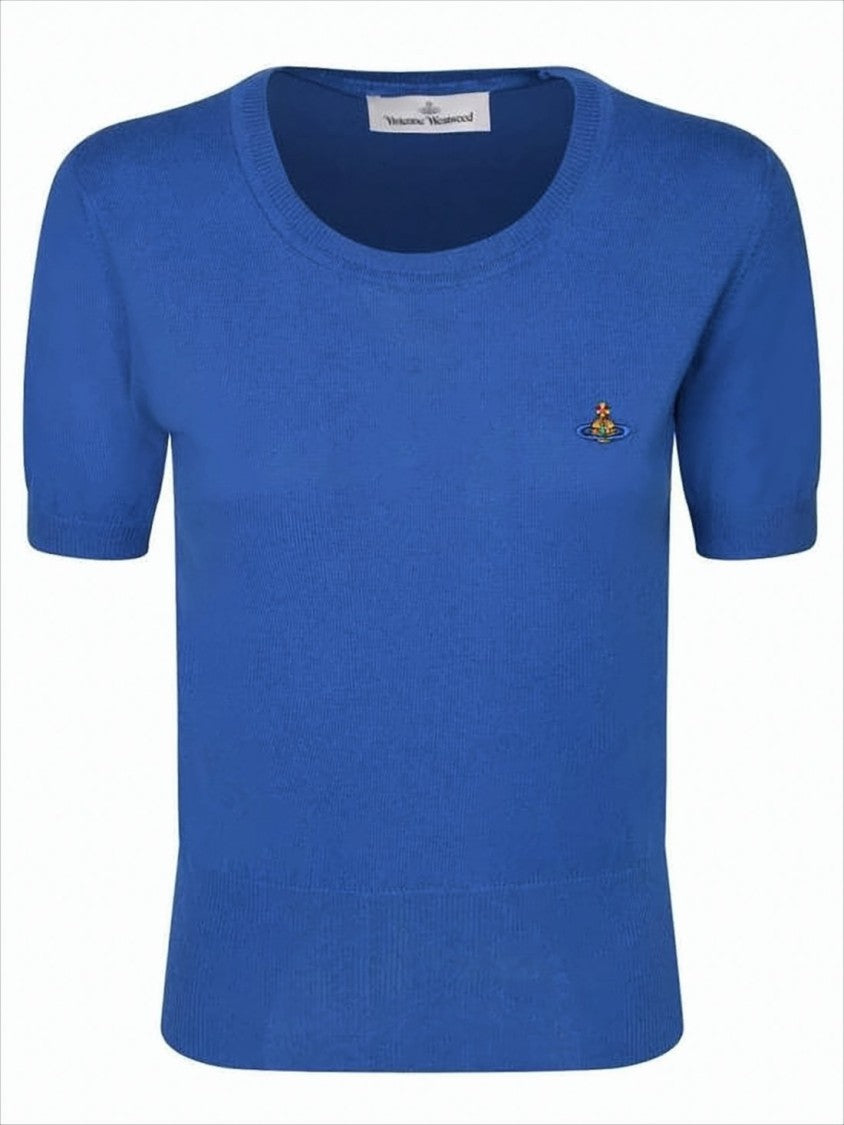 Fitted Short-Sleeved Top with Embroidered Emblem