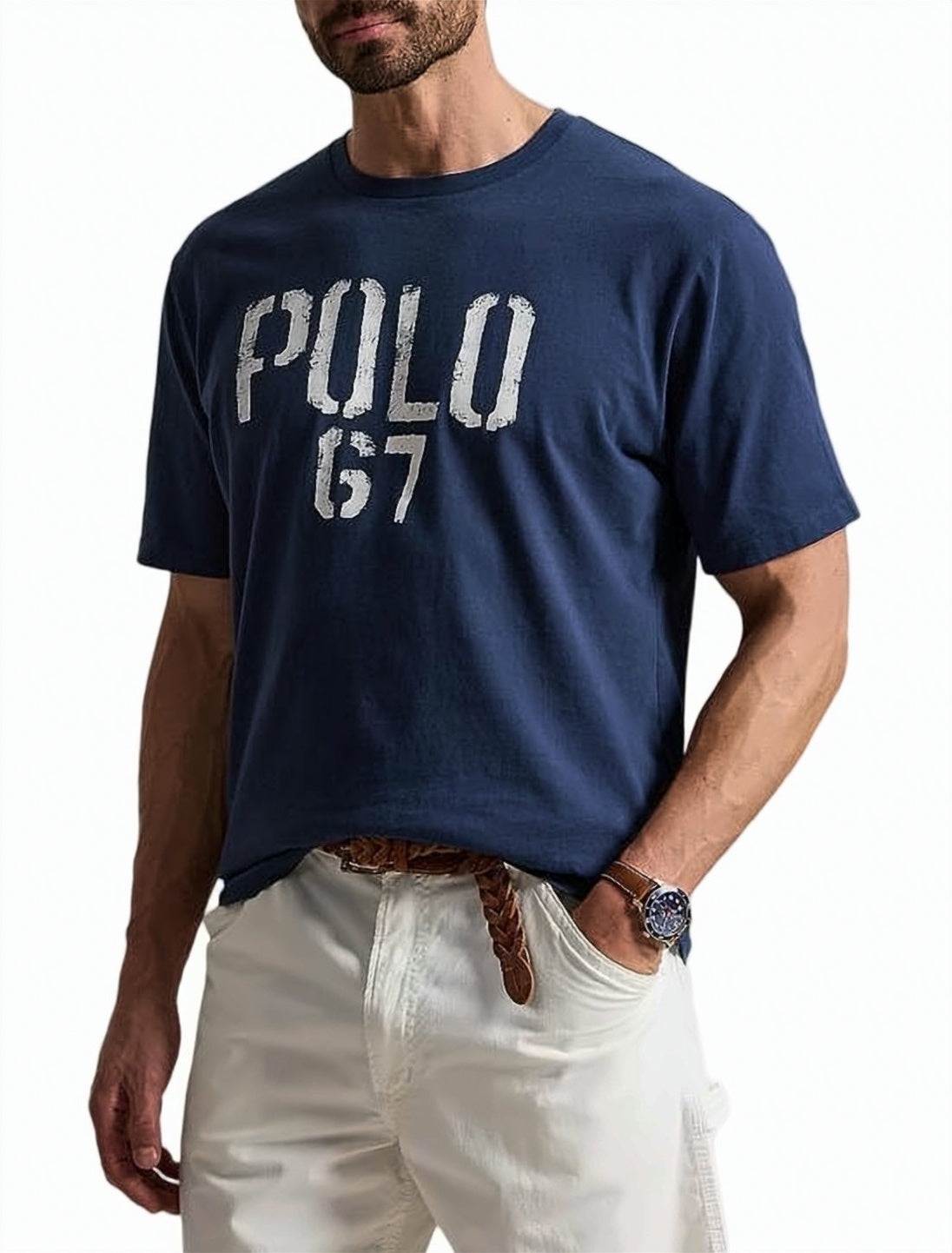 Short-Sleeve Crew Neck T-Shirt with Distressed Print