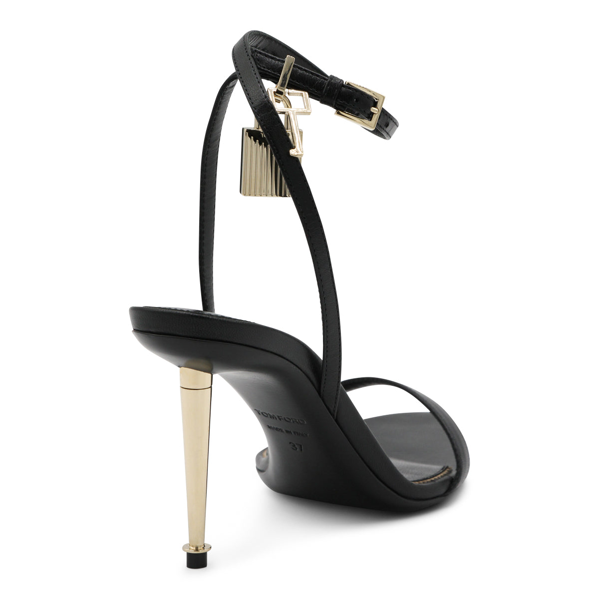 Black Sandals with Metallic Gold Stiletto Heel