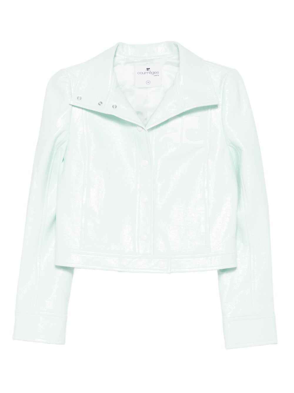 Cropped Jacket with Glossy Patent Finish and Structured Collar