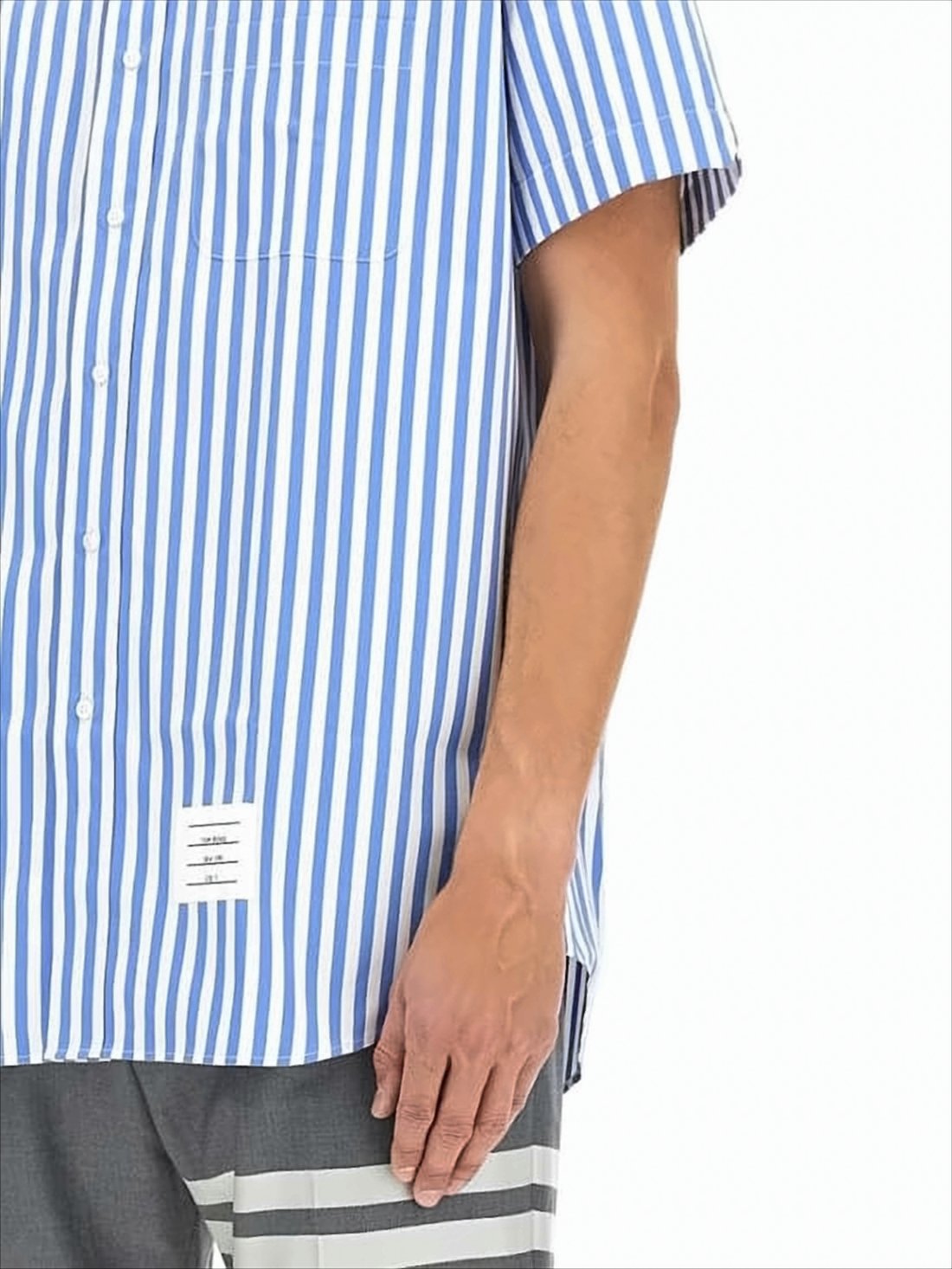 Short-Sleeved Vertical Stripe Thom Browne Shirt