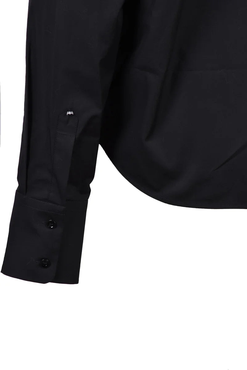 Cotton Shirt with Tie - Black