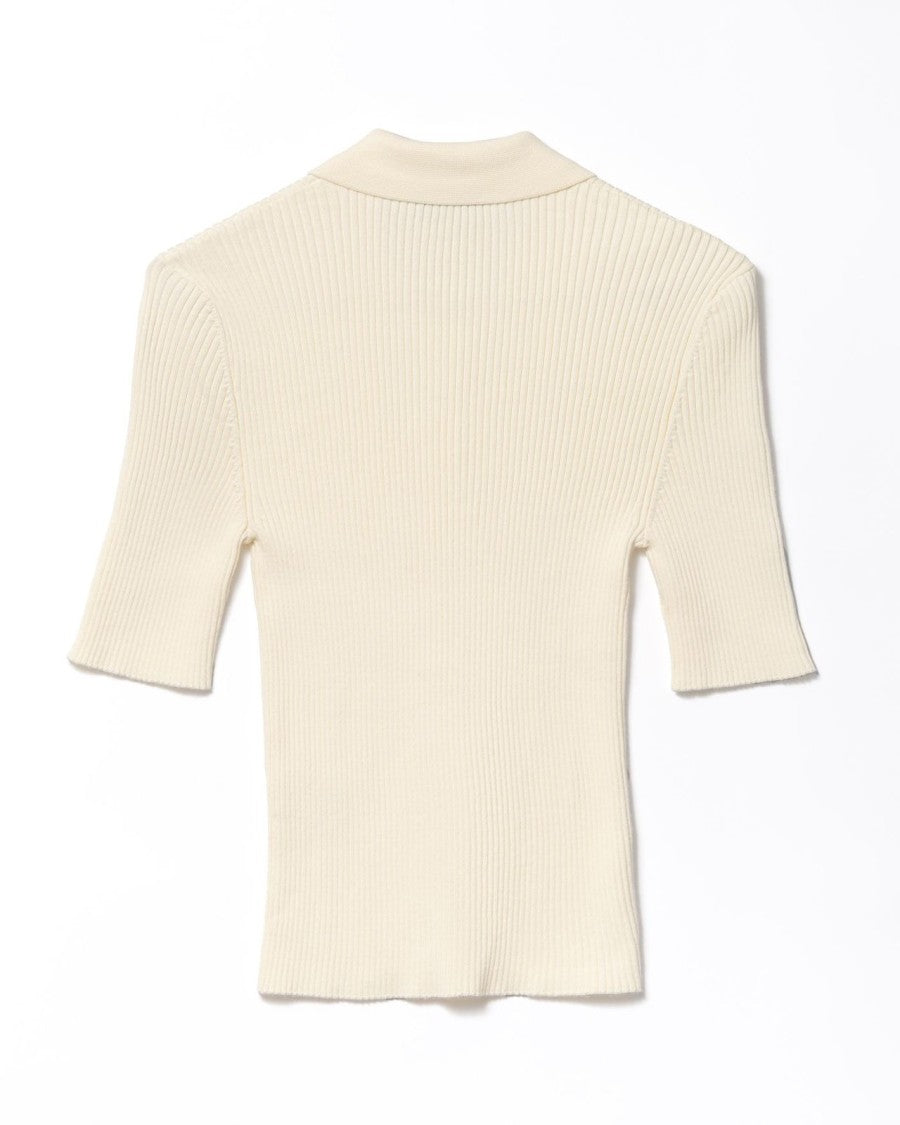 Ribbed Knit Sweater with Polo Collar
