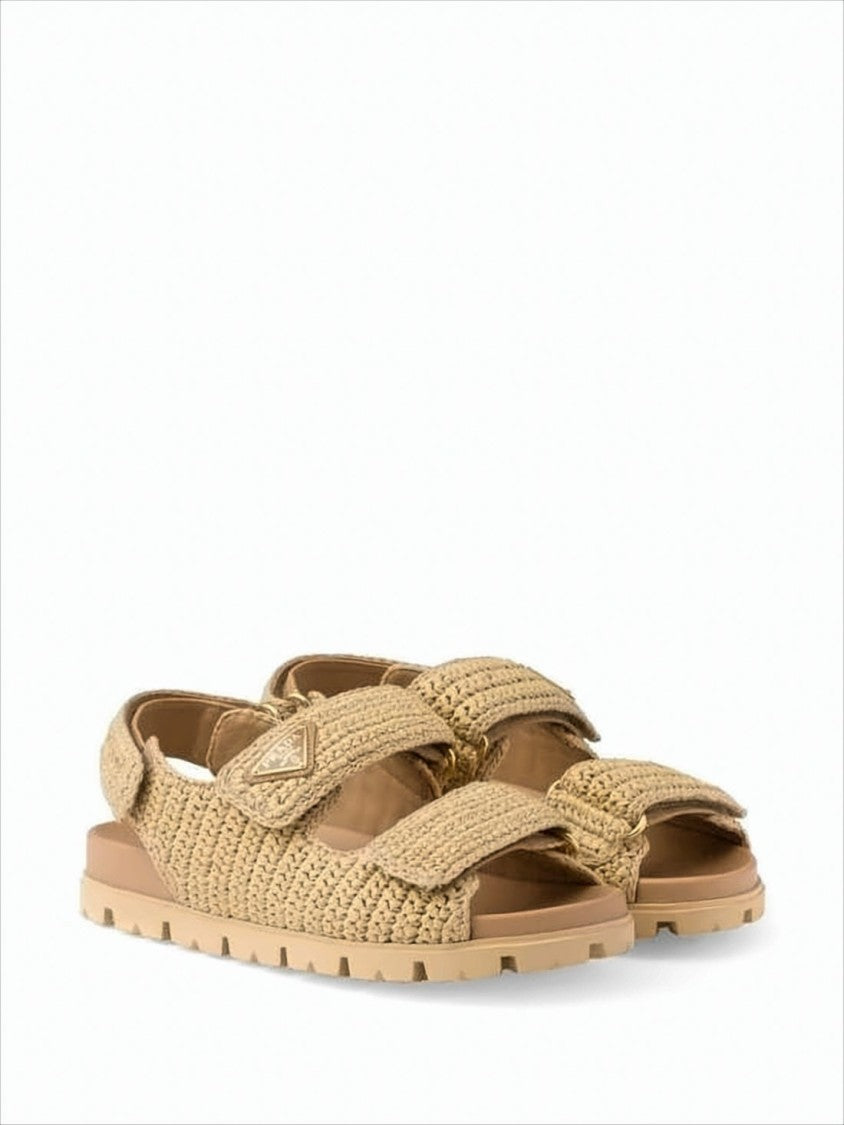 Woven Texture Sandals With Adjustable Straps And Triangular Logo
