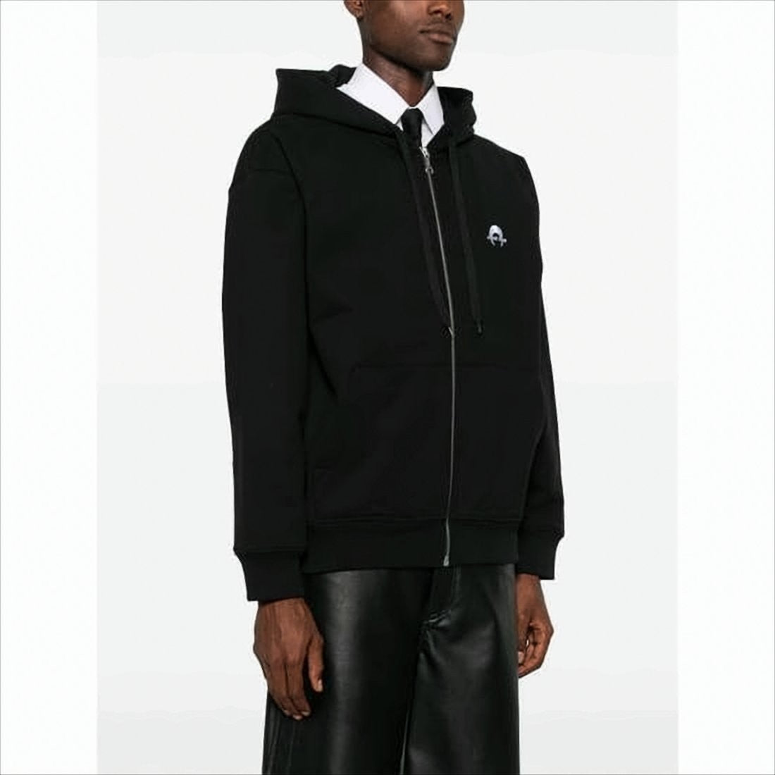 Relaxed Fit Black Zip-Up Hoodie With Drawstring Hood
