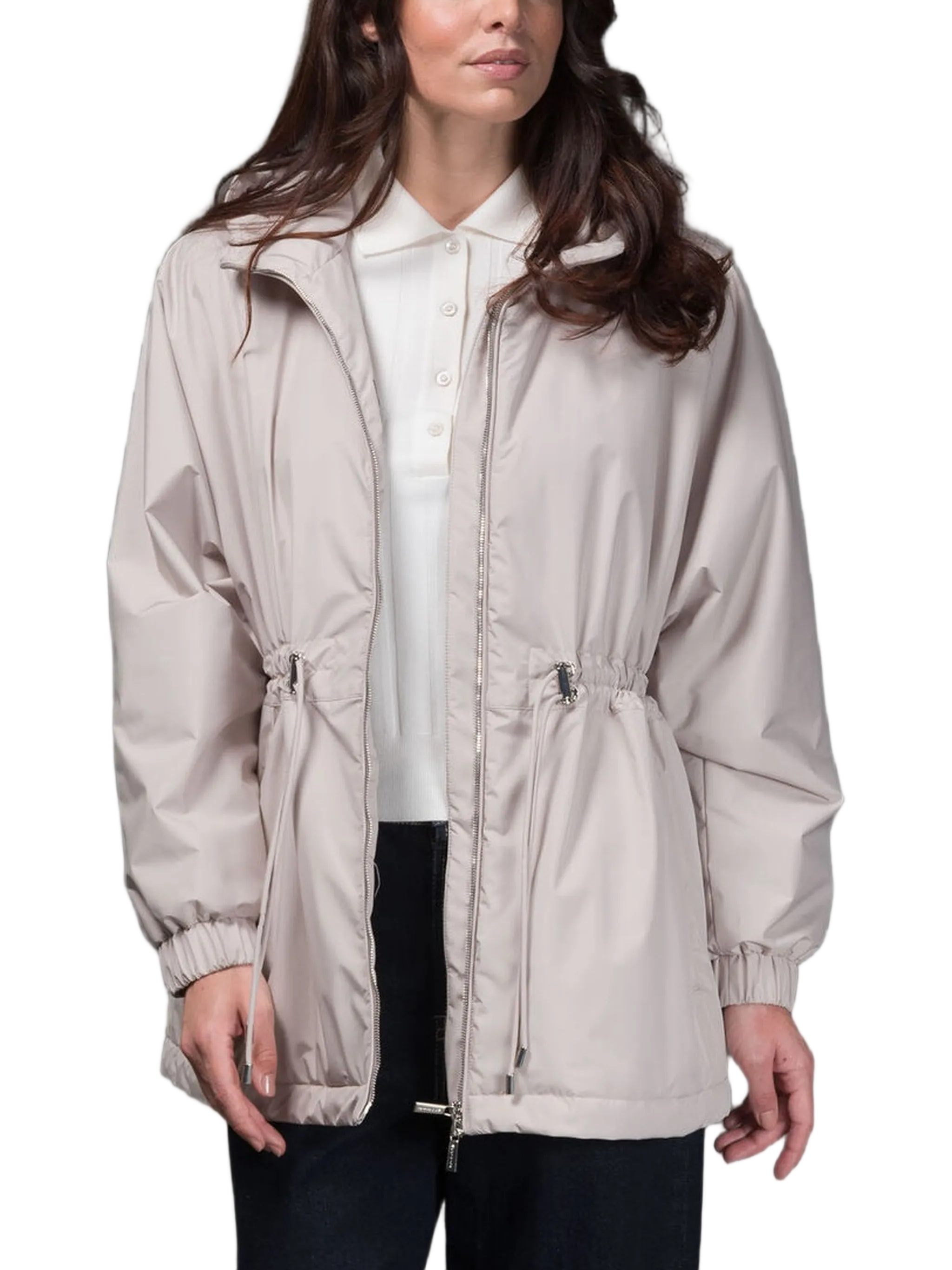 Neutral Hooded Lightweight Jacket With Adjustable Drawstrings