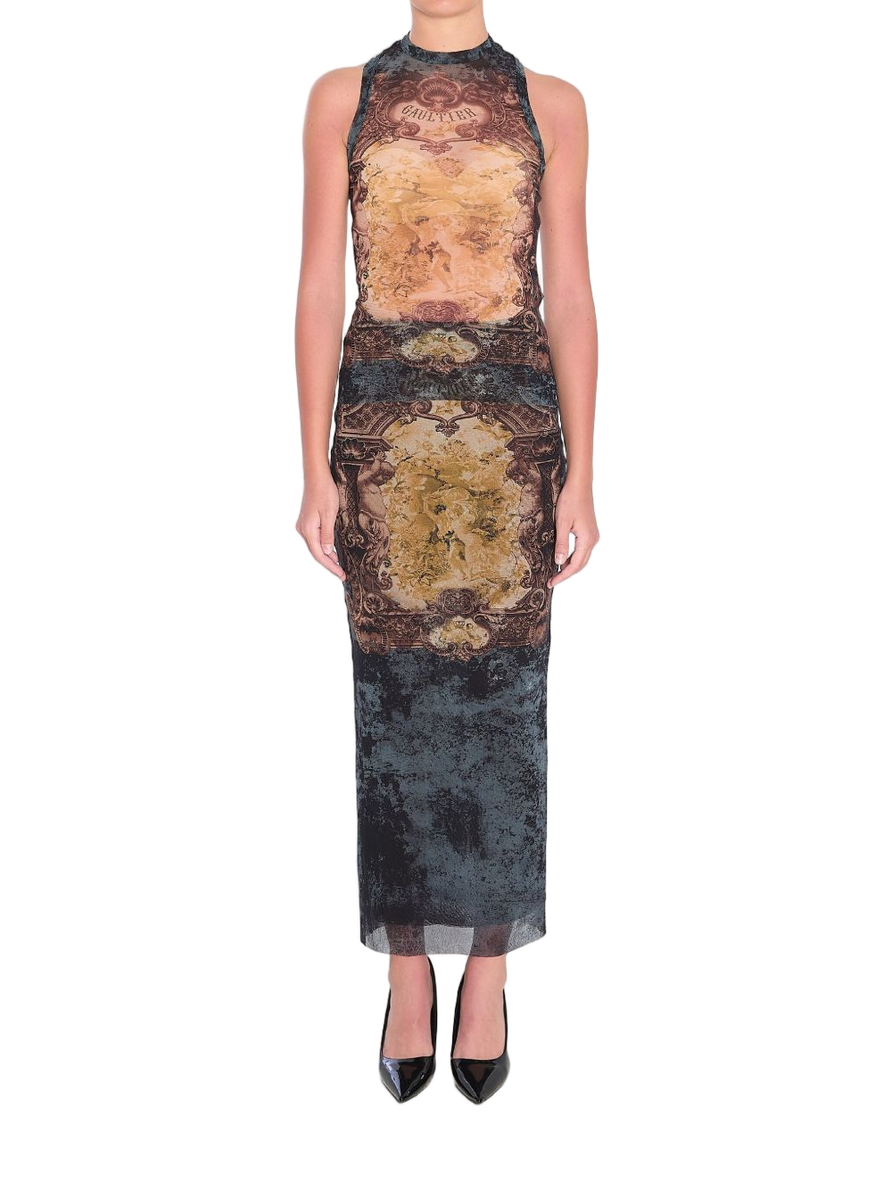 Fitted Sleeveless Top with Médaillon Print