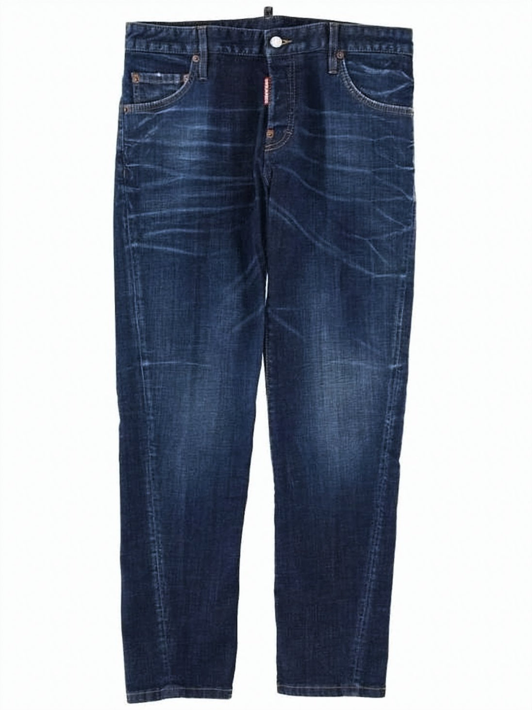 Five-Pocket Denim Pants with Tapered Leg and Indigo Wash