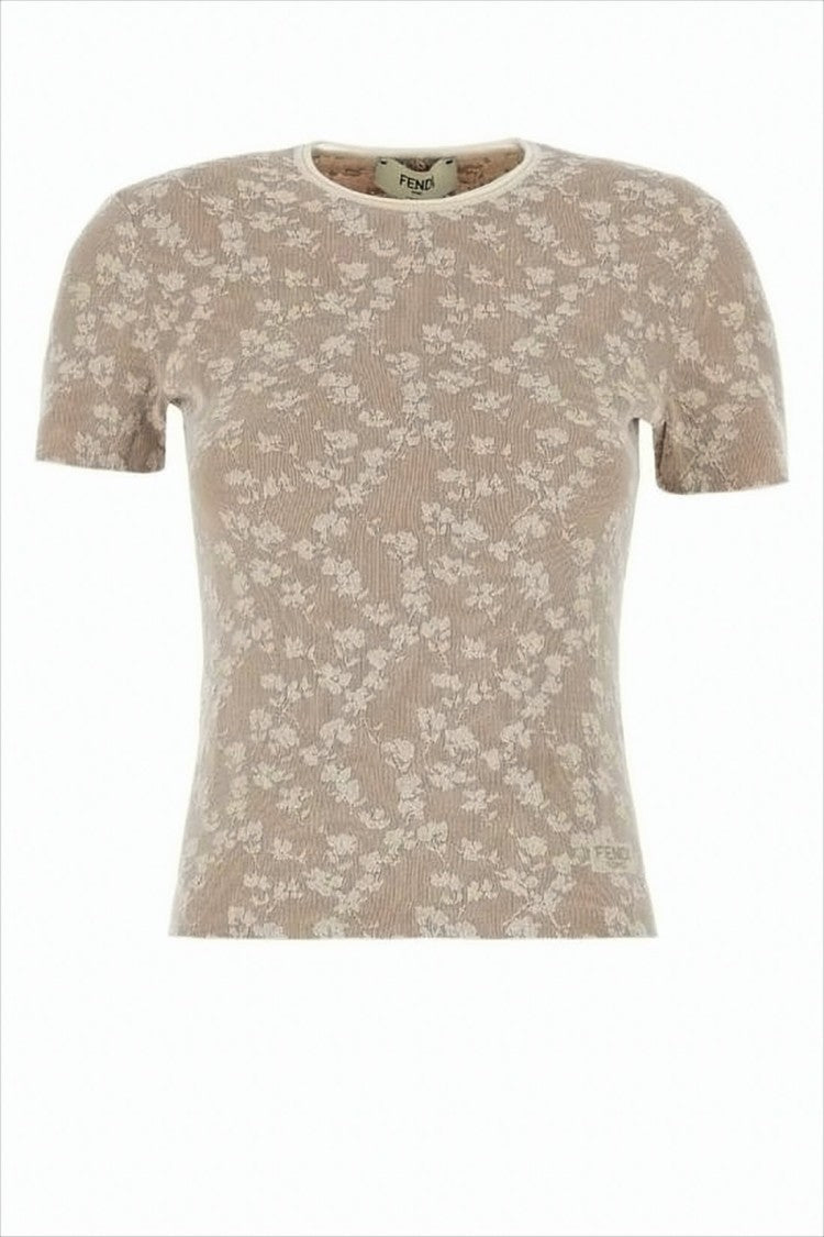 Short-Sleeved Floral Jacquard Top