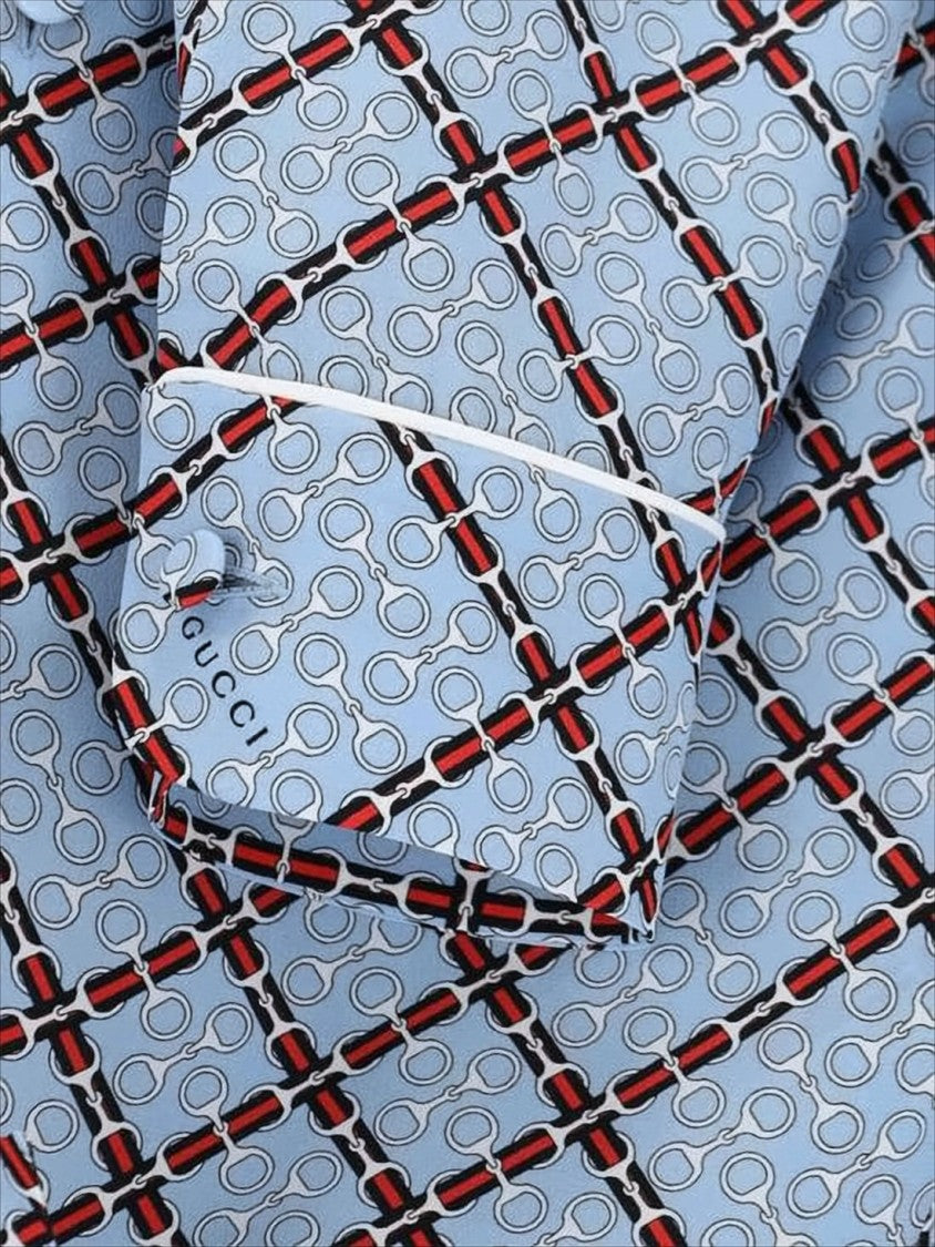 Silk Long-Sleeved Shirt with Geometric Pattern