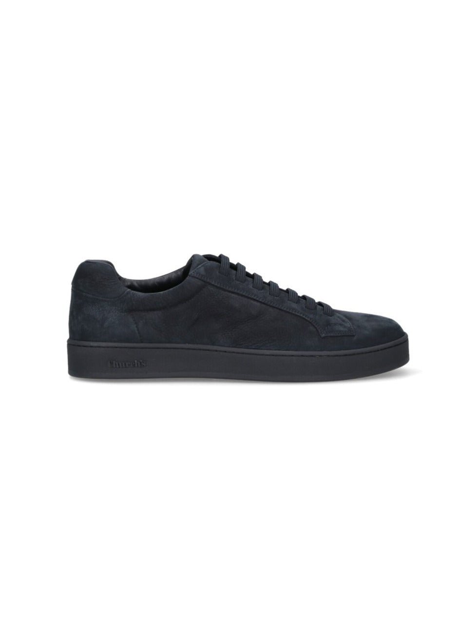Navy Textured Leather Low-Top Sneakers With Rounded Toe Design