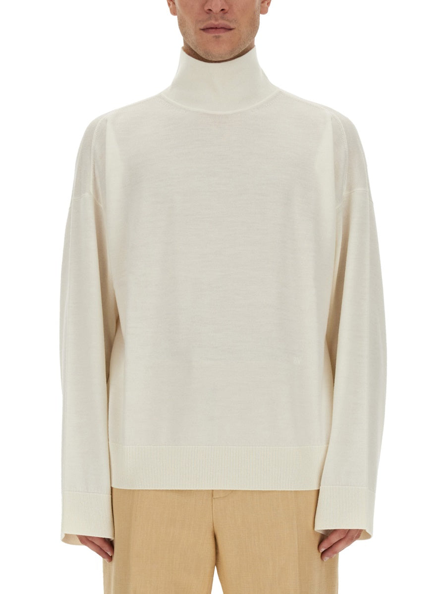 High Neck Wool Sweater with Intricate Embroidery