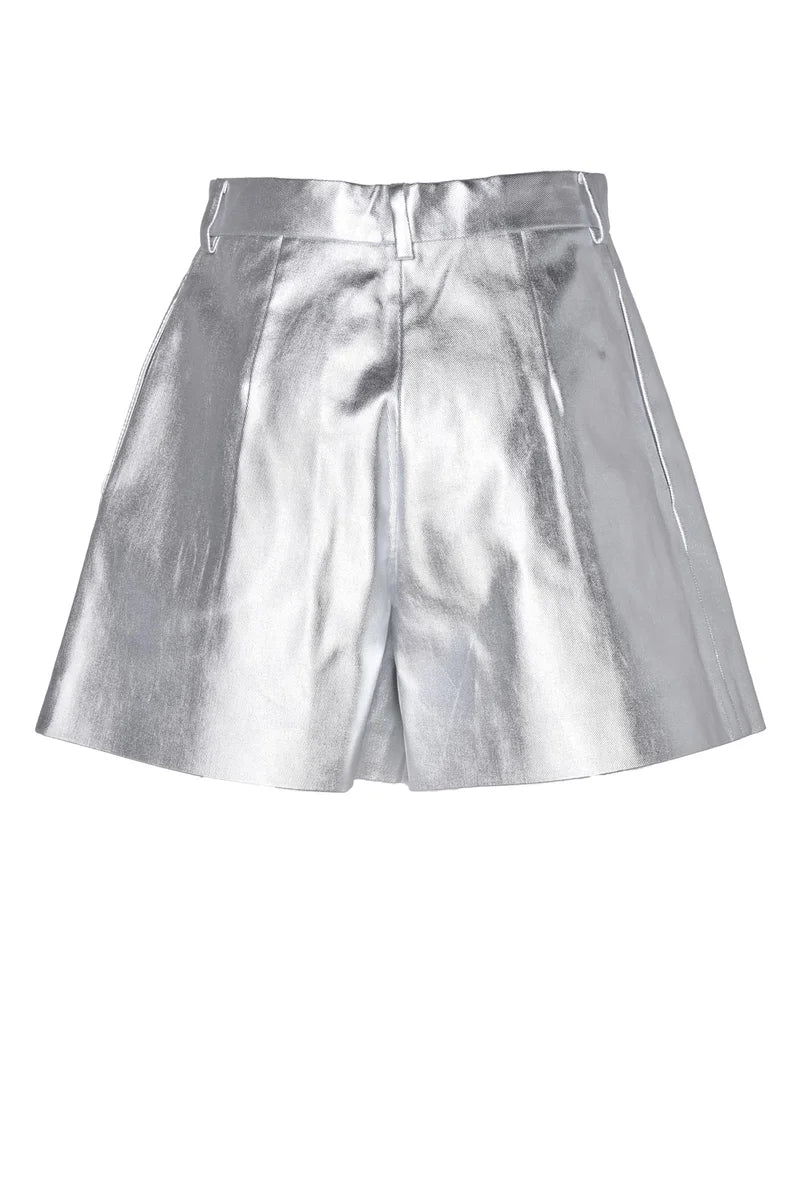 High-Waisted Shorts - Silver