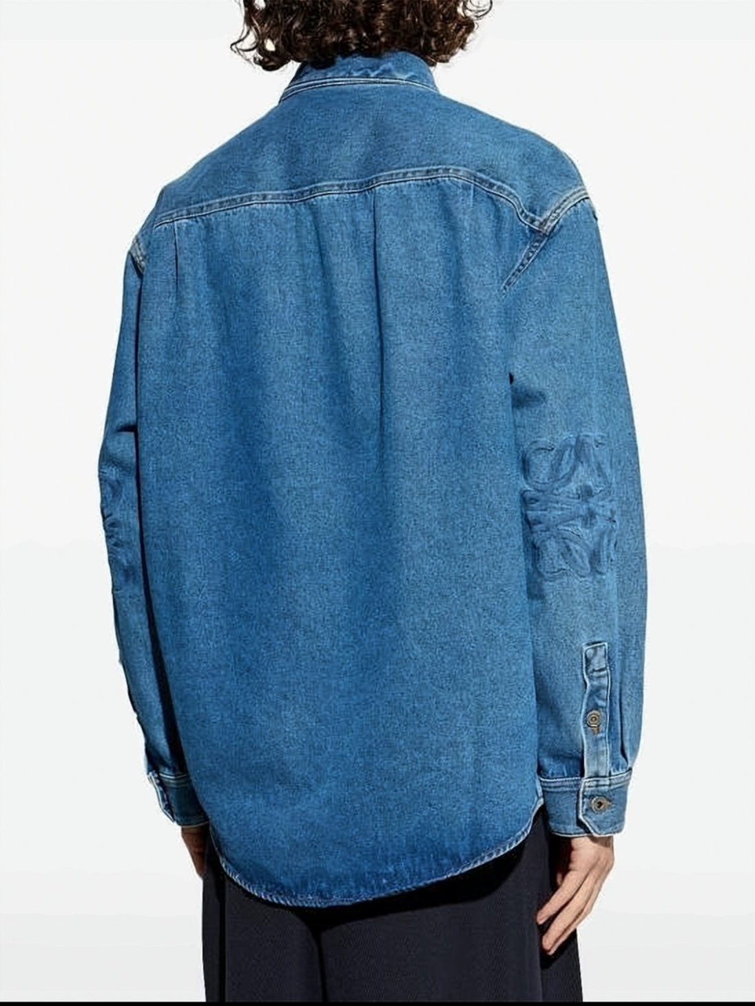 Denim Long-Sleeve Casual Shirt With Embroidered Detail