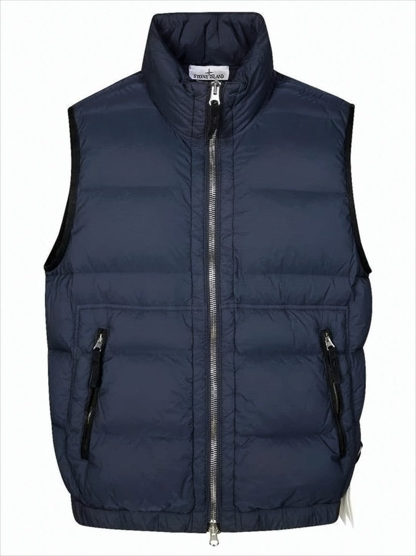 Padded High Stand Collar Vest with Quilted Detailing