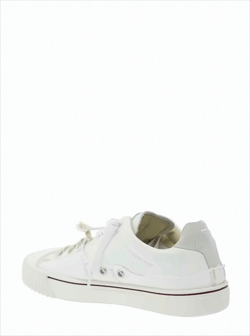 Low-Top Sneakers With Calfskin Leather And Canvas Combination