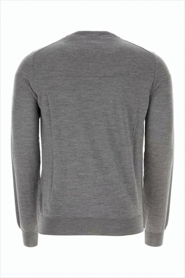 Grey Fine-Knit Wool Sweater with Ribbed Details